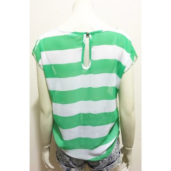 A'Gaci Small Sheer Green and White Striped Top - Picture 6 of 8